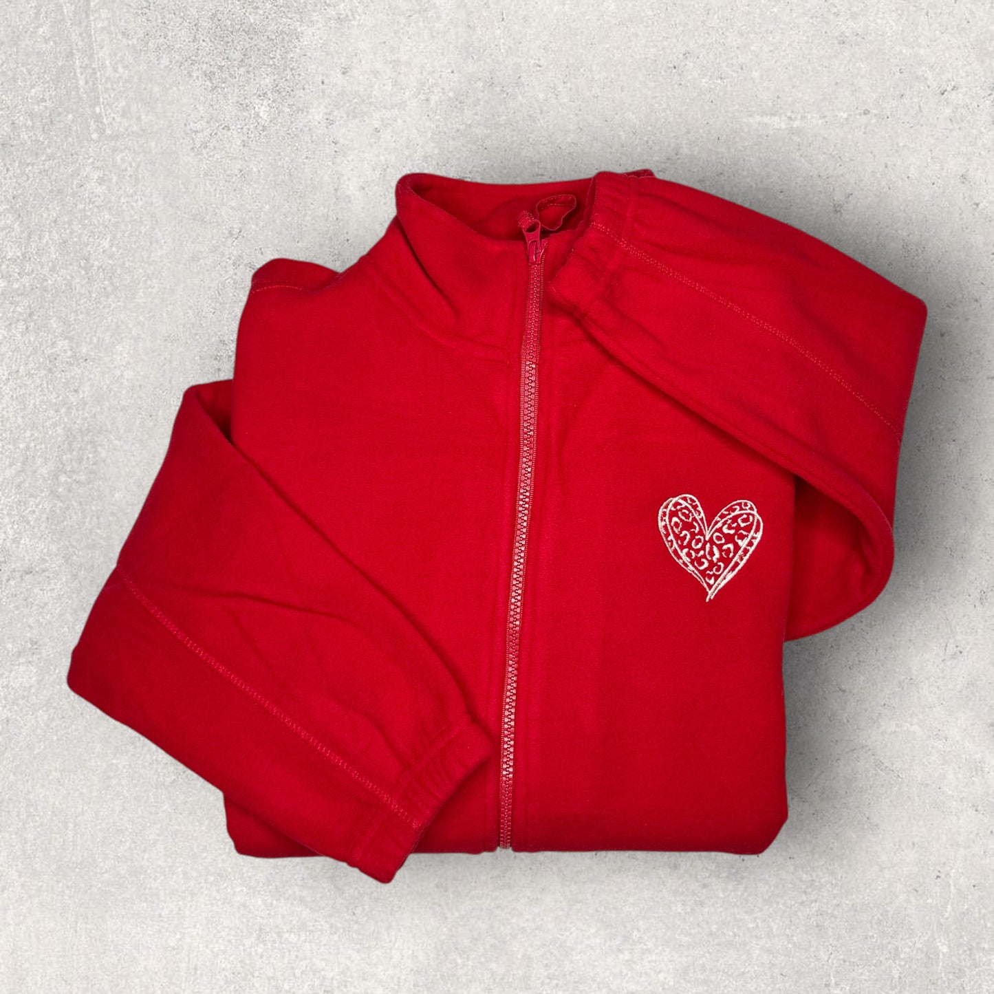 Embroidered Full Zip Fleece Jacket - 'Wildest Heart' - Red