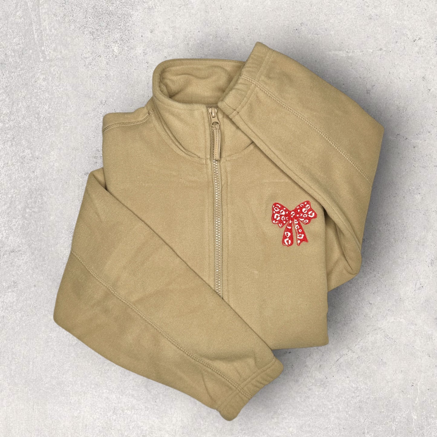 Embroidered Full Zip Fleece Jacket - 'Wildest Dreams' - Biscuit