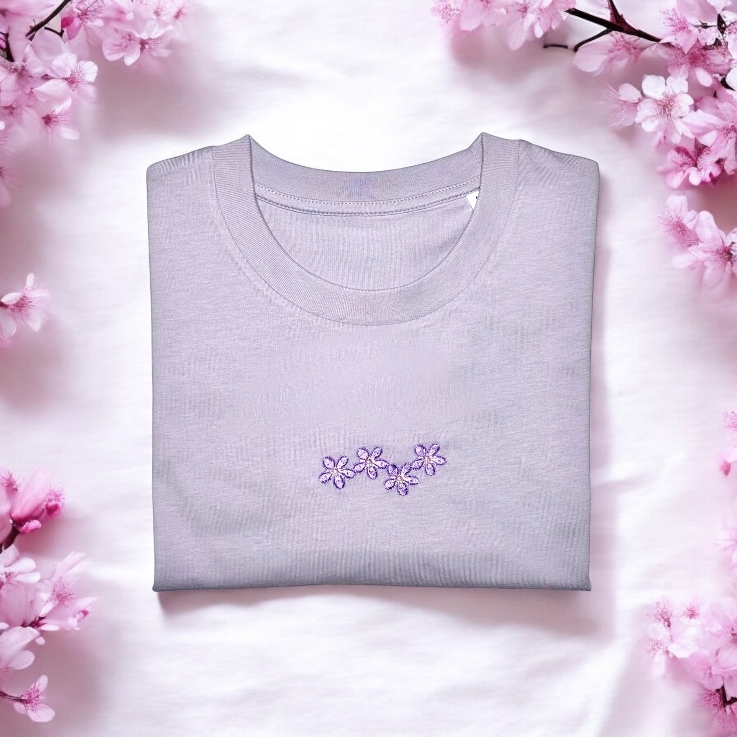 Embroidered T-shirt - 'Flower Chain' - Dusty Lilac