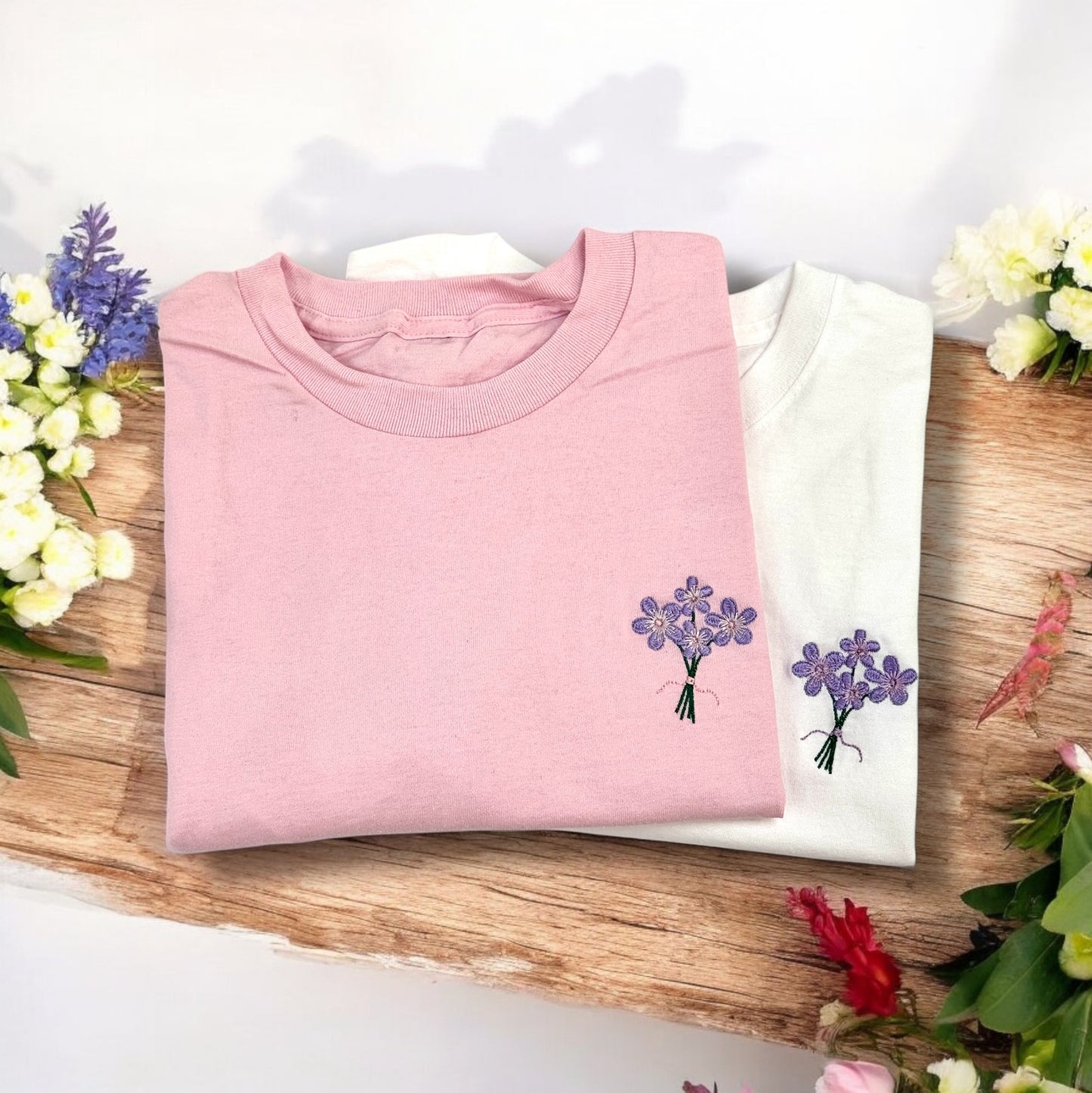 Embroidered T-shirt - 'Little Bouquet' - White