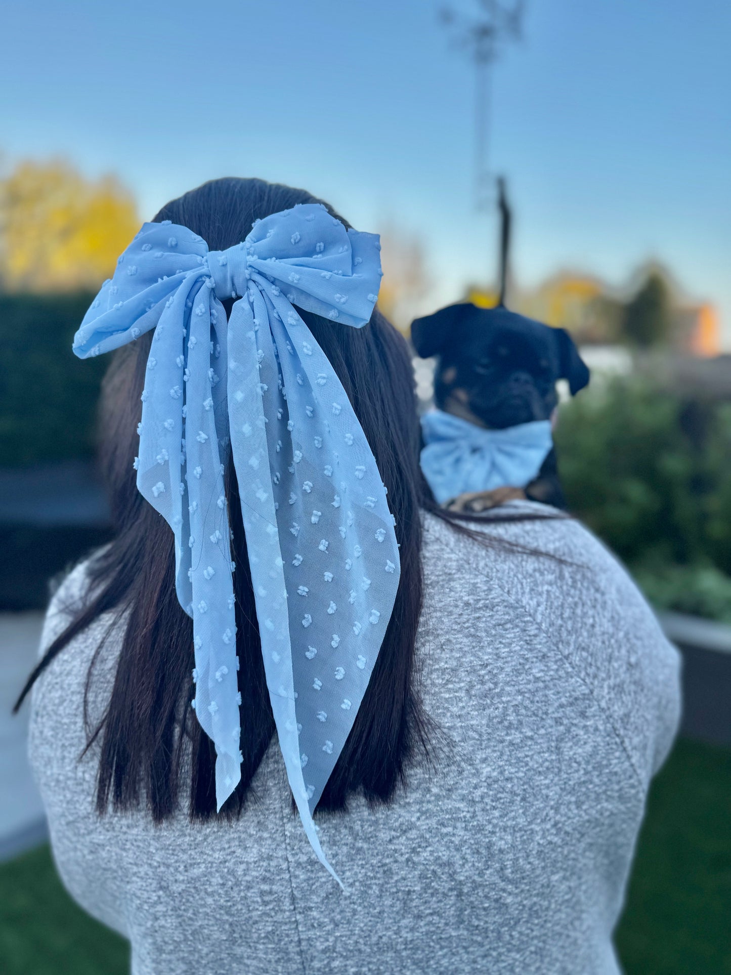 DAINTIES Human Hair Bow - 'Sky'