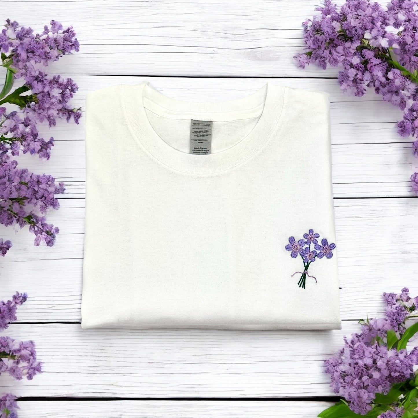 Embroidered T-shirt - 'Little Bouquet' - White