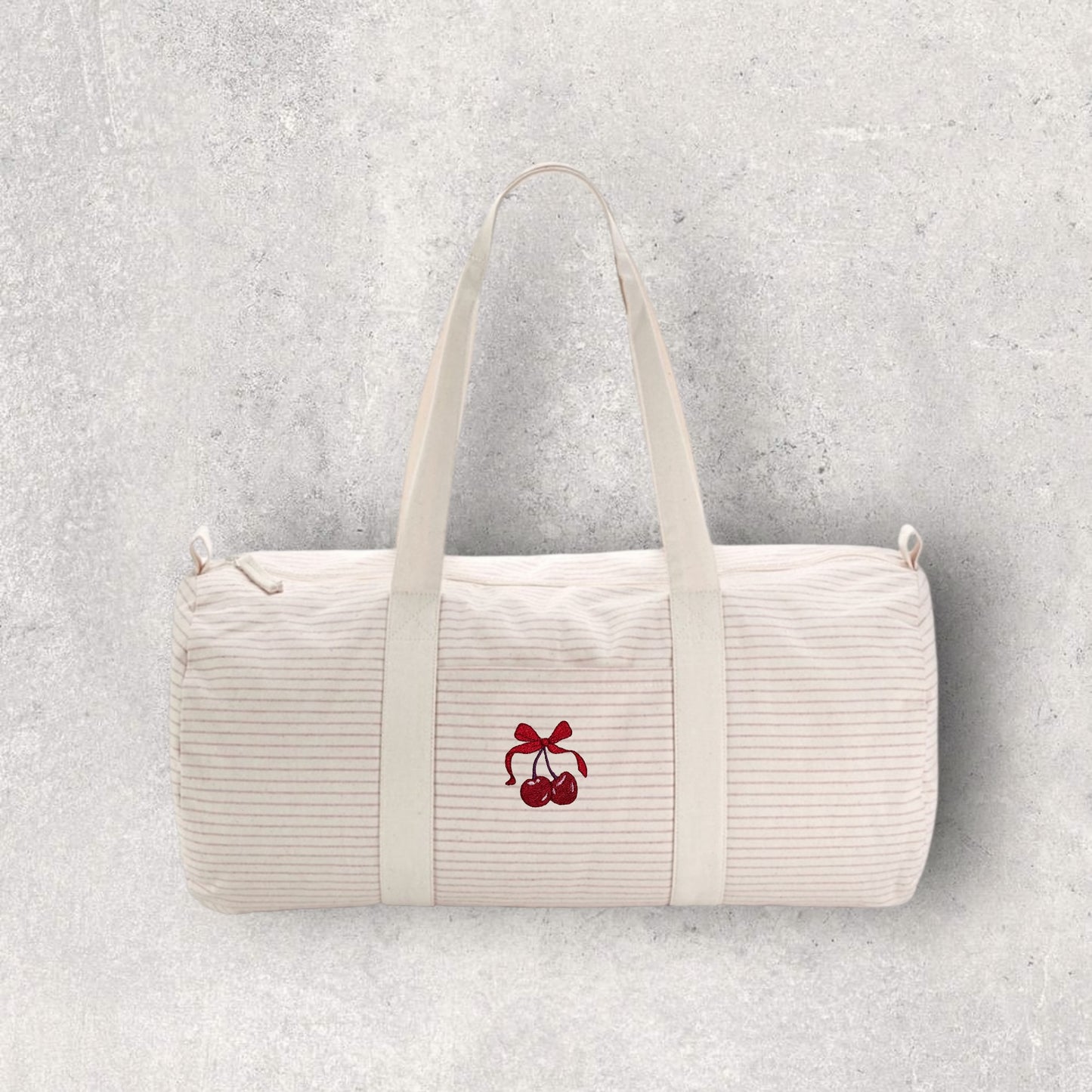 Embroidered Striped Organic Cotton Barrel Bag - 'Chérie Amour'