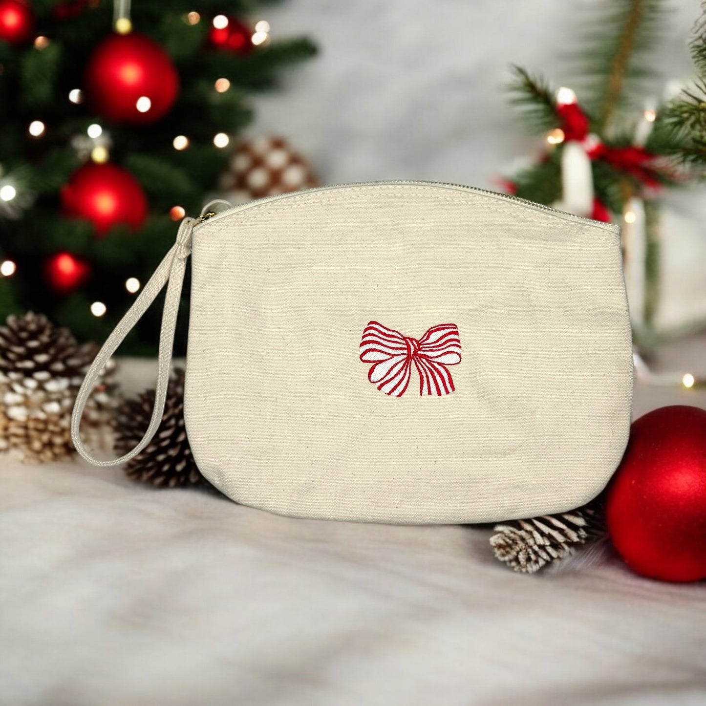 Embroidered Cotton Canvas Wristlet