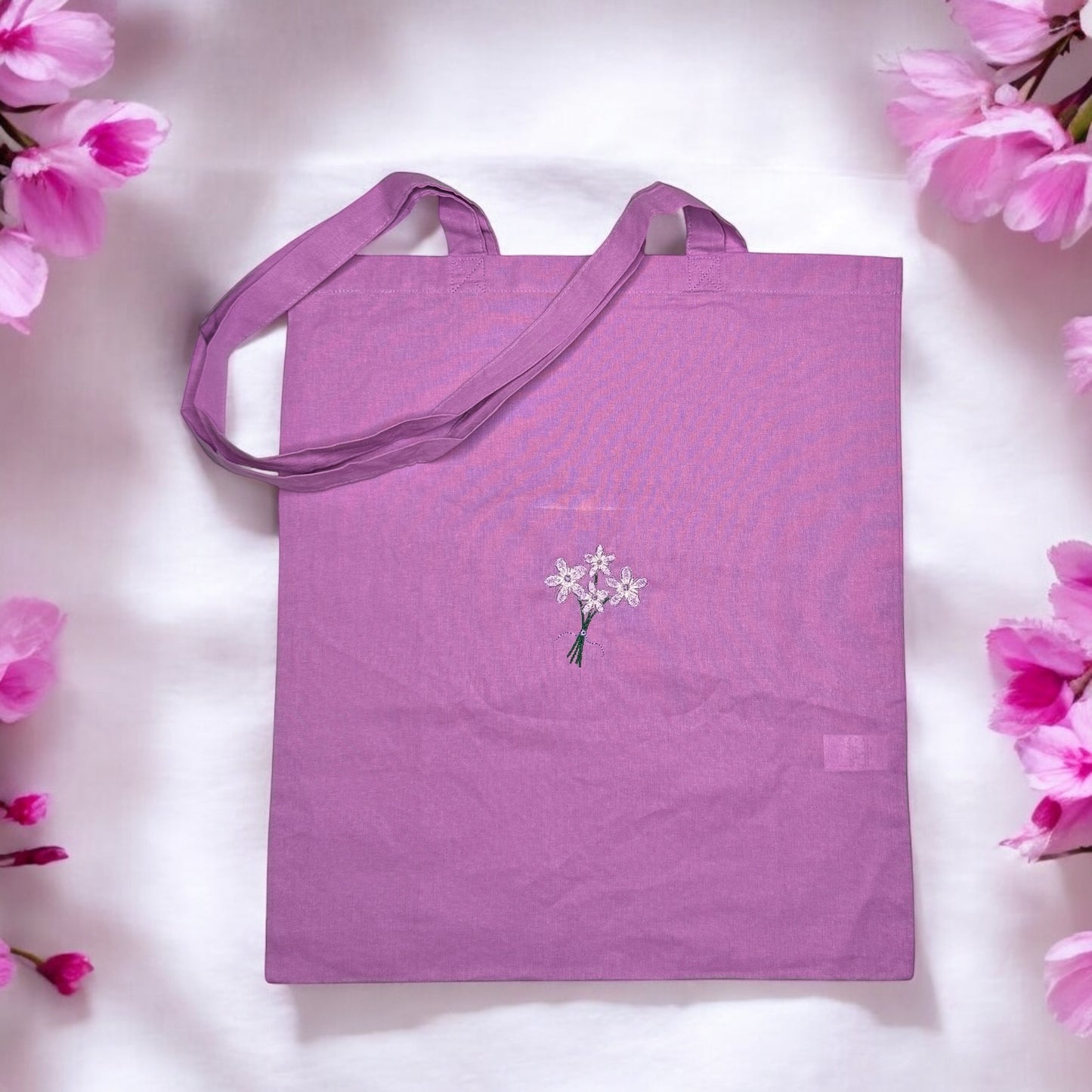Embroidered Cotton Shoulder Tote Bag - 'Little Bouquet'