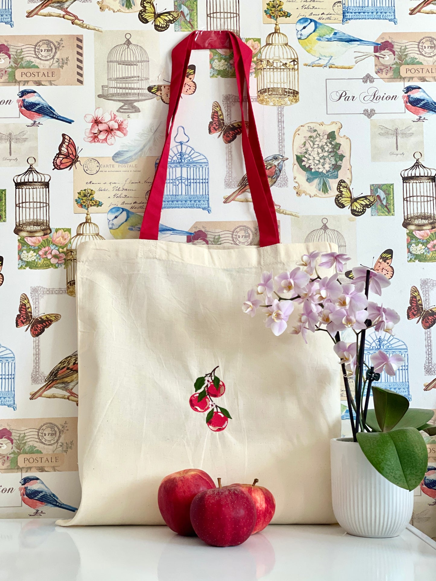 Embroidered Cotton Shopper - 'Apple Pawtumn Jeans'
