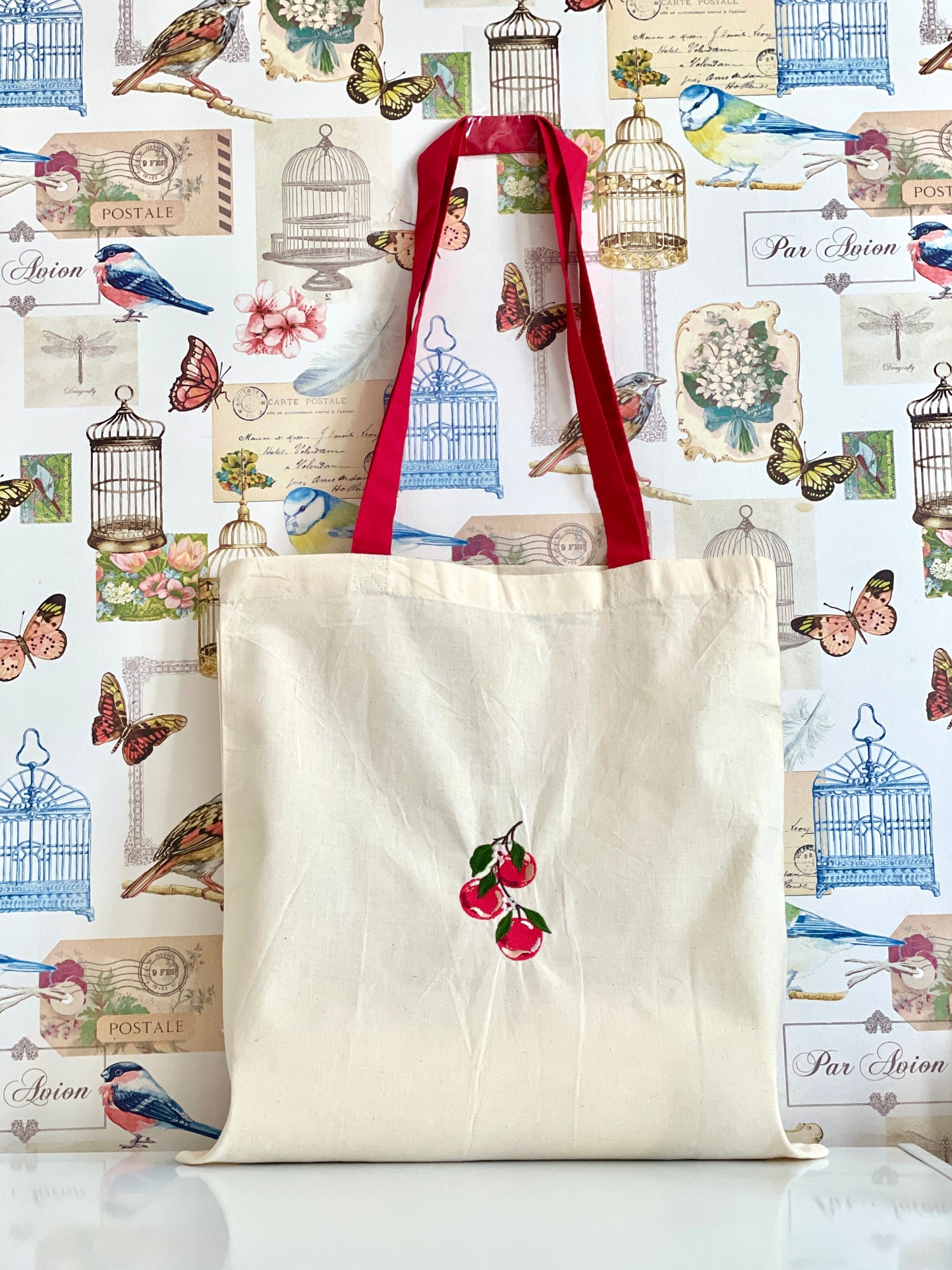 Embroidered Cotton Shopper - 'Apple Pawtumn Jeans'