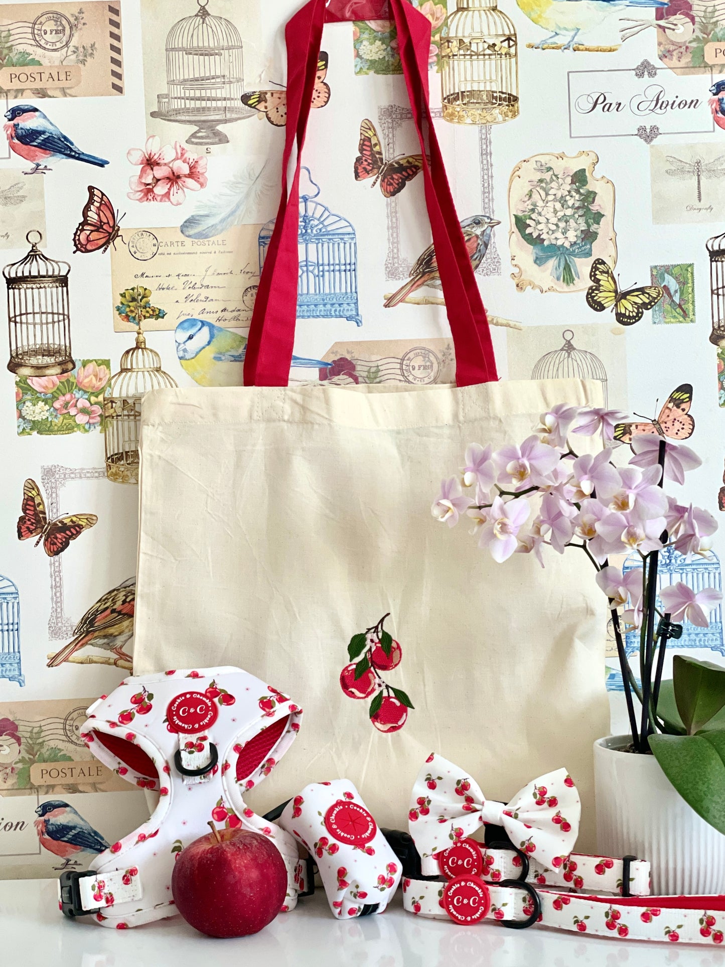 Embroidered Cotton Shopper - 'Apple Pawtumn Jeans'