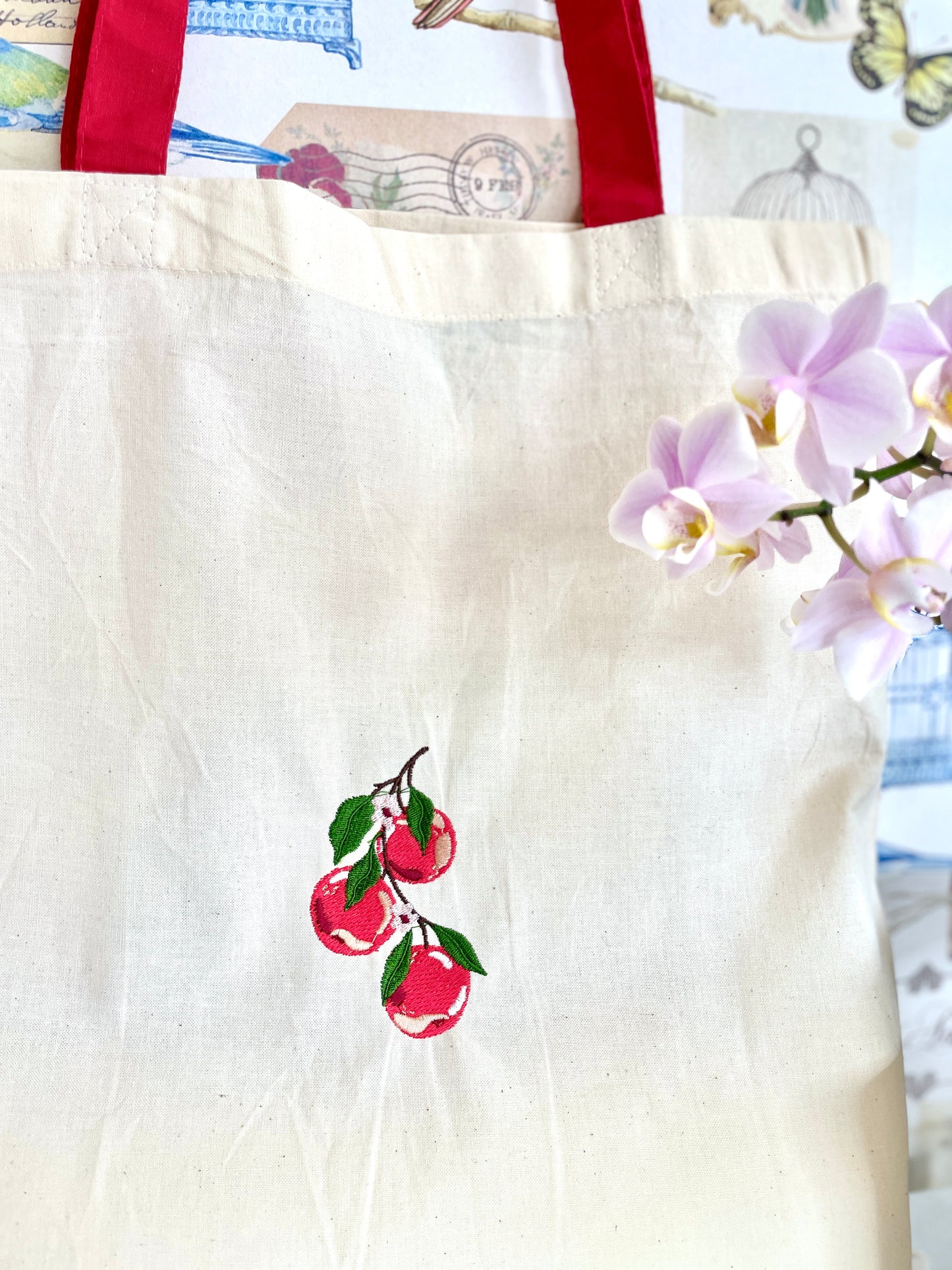 Embroidered Cotton Shopper - 'Apple Pawtumn Jeans'