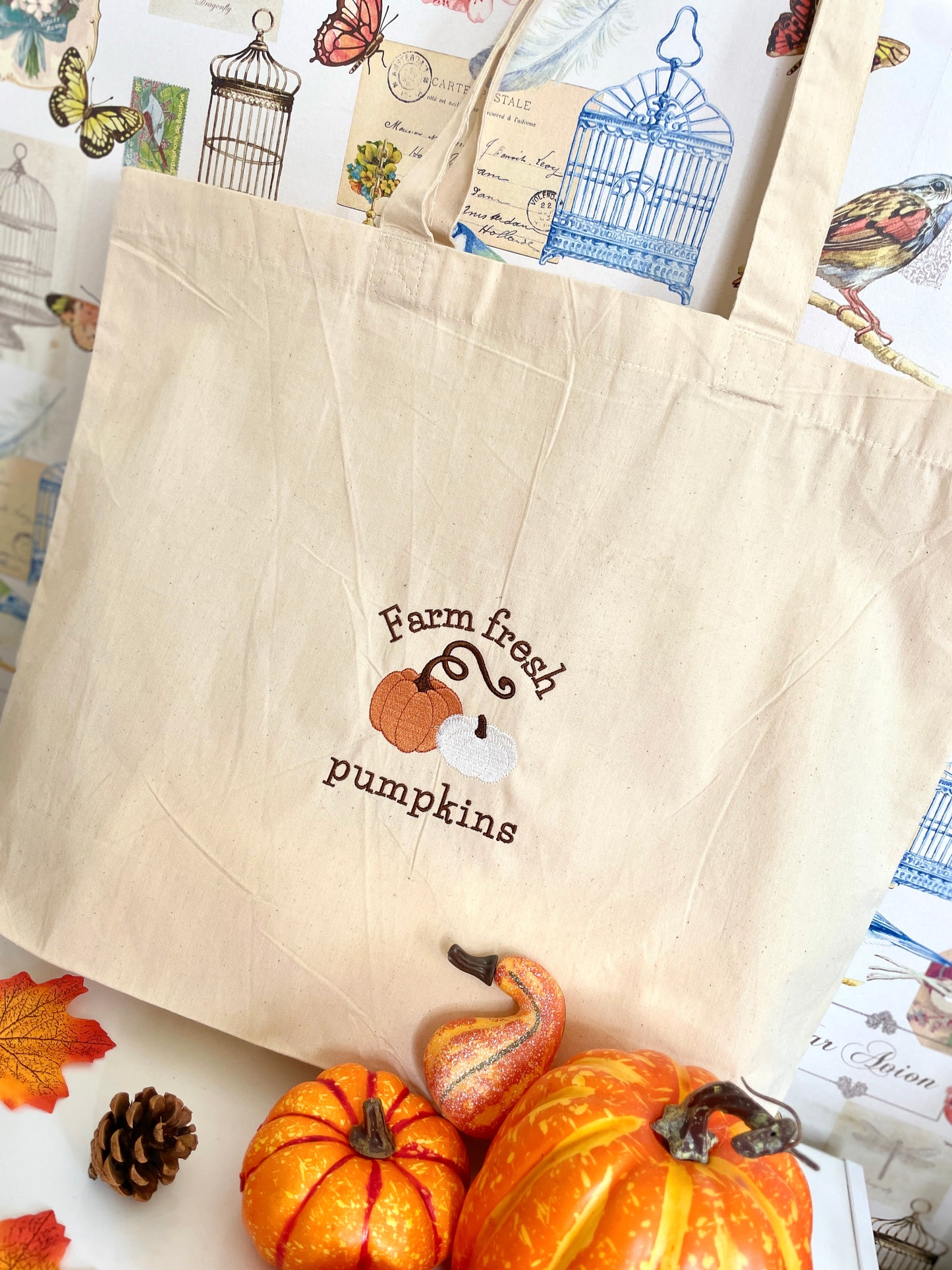 Embroidered Cotton Maxi Tote Bag - 'My Little Pumpkin'