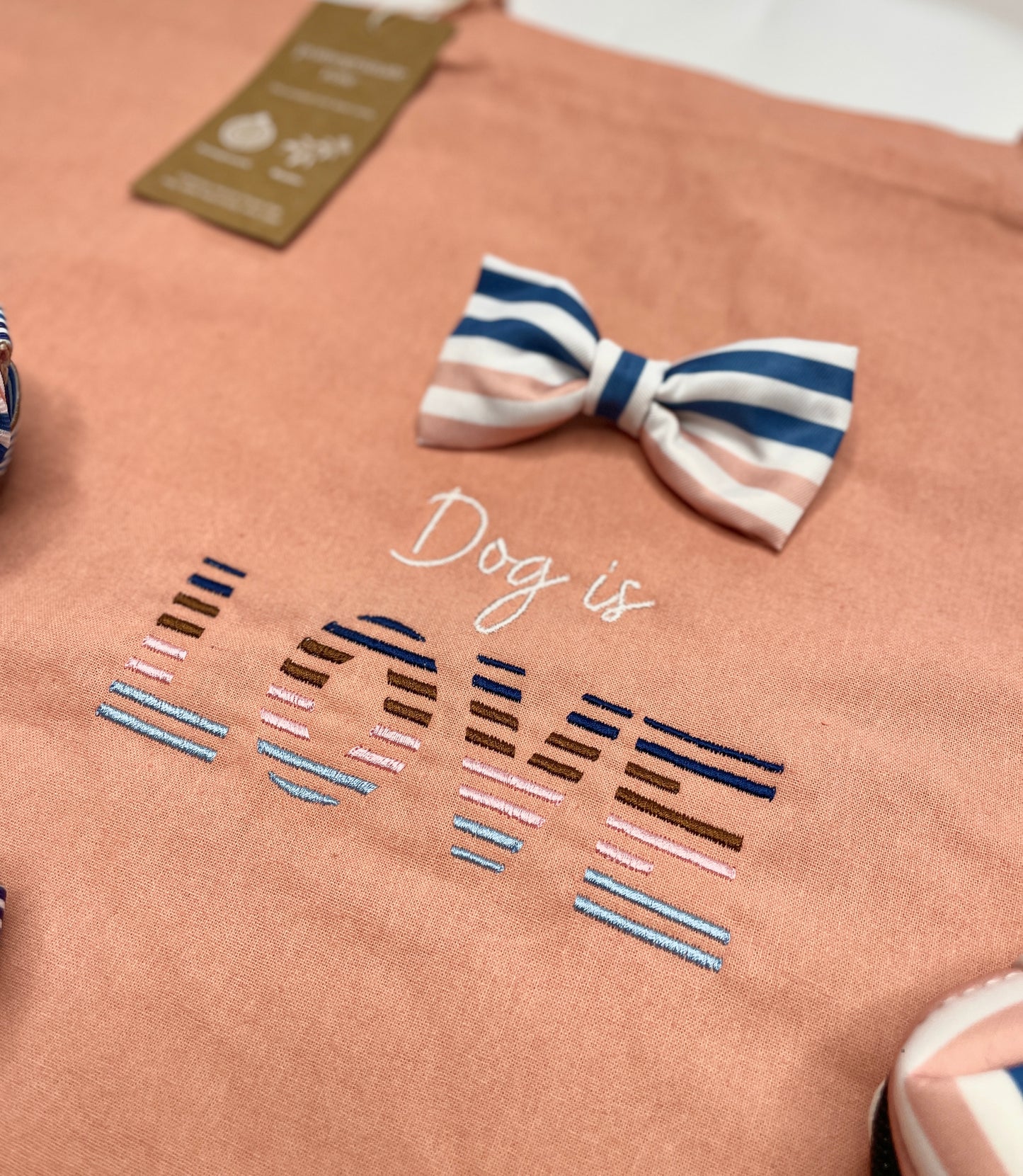 Embroidered Organic Natural Dyed Maxi Bag in Pomegranate Rose - 'Dog is Love' - Stripes