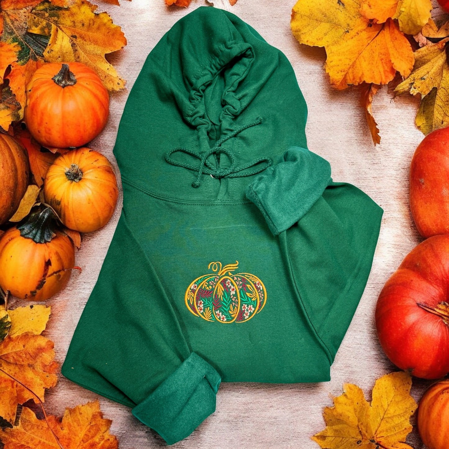 Embroidered Hoodie - 'Floral Pumpkin'