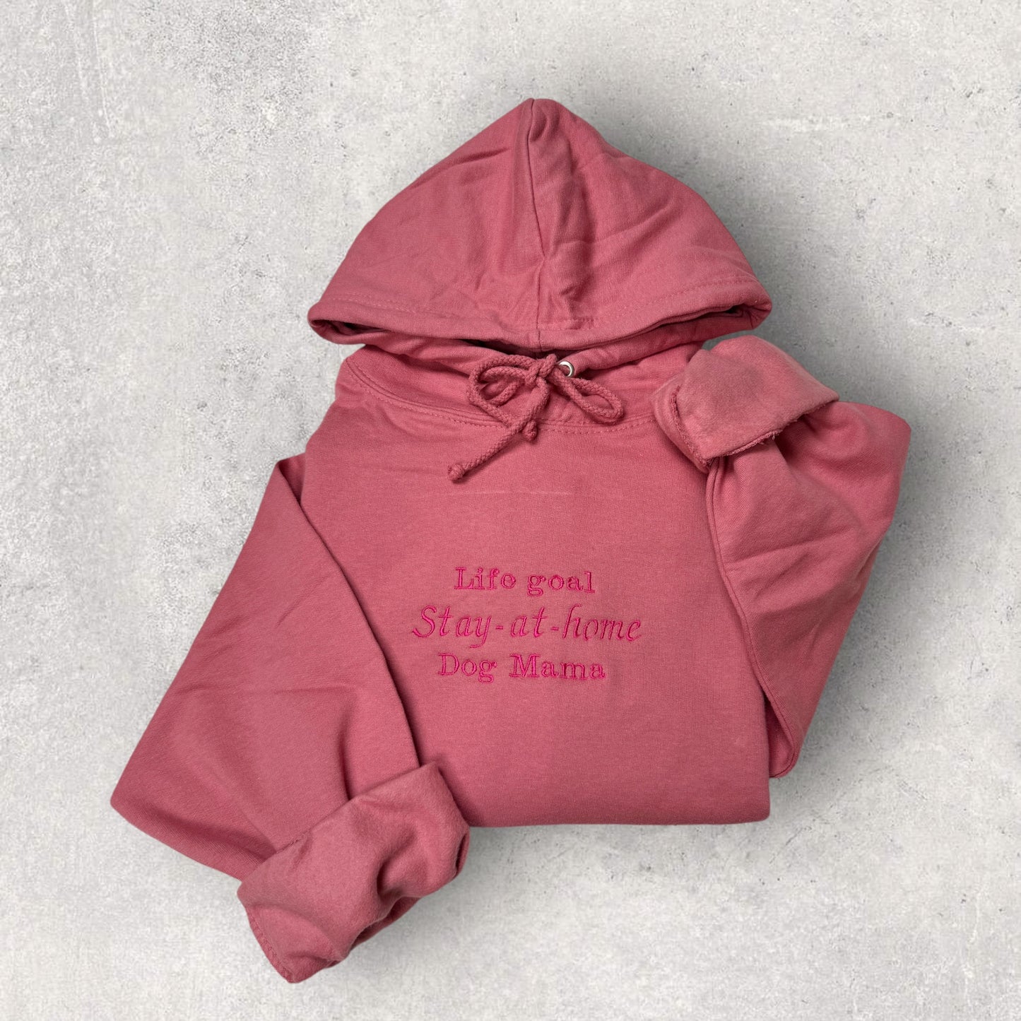 Embroidered Hoodie - 'Stay At Home Dog Mama' - Dusty Rose