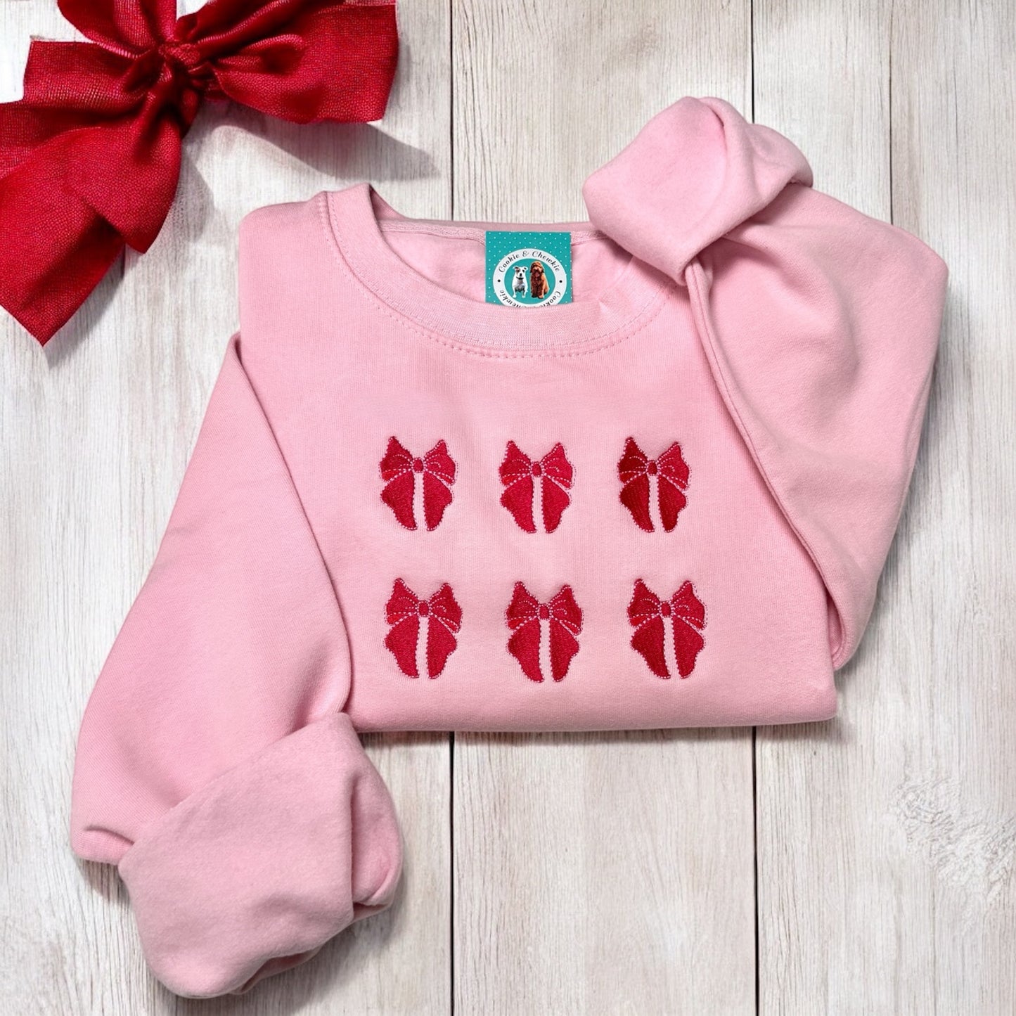 Embroidered Sweatshirt - 'Beautibows' - Pink