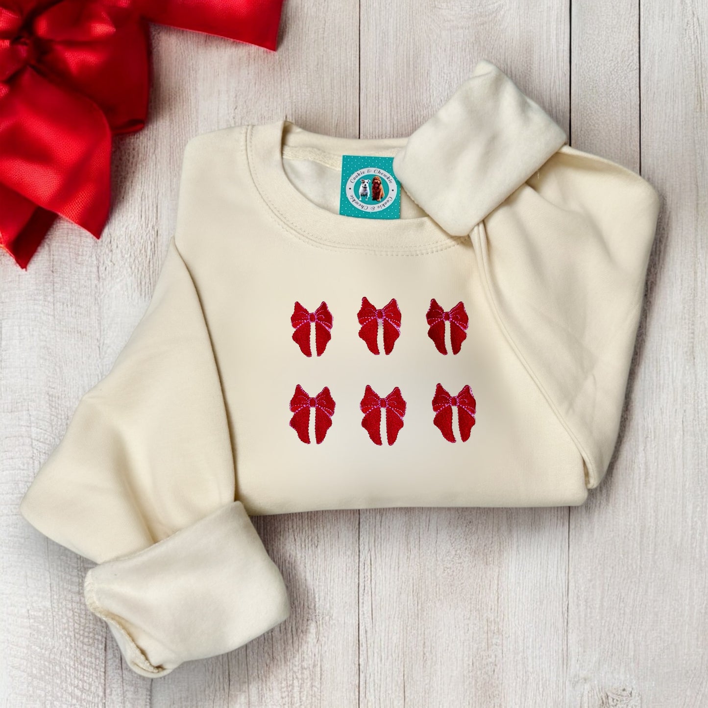 Embroidered Sweatshirt - 'Beautibows' - Cream