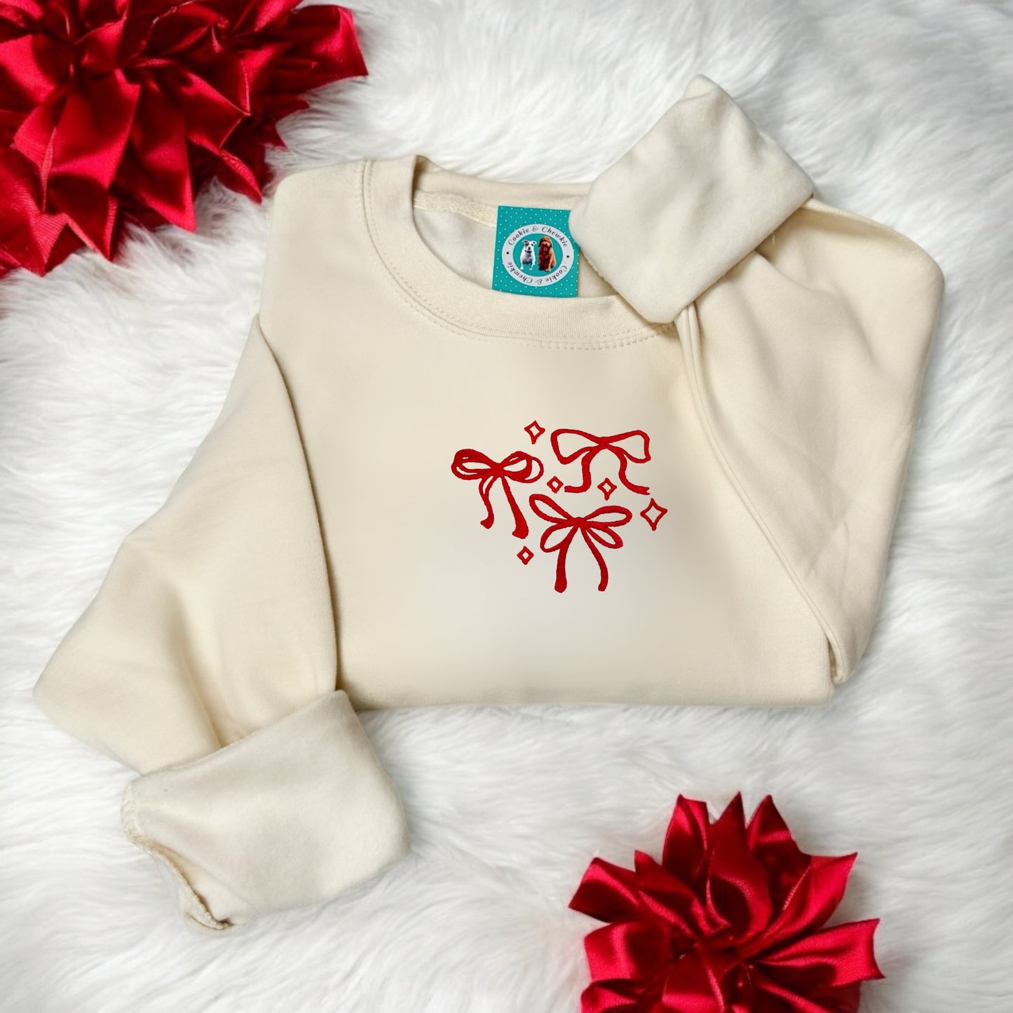 Embroidered Sweatshirt - 'Ribbons & Stars' - Cream
