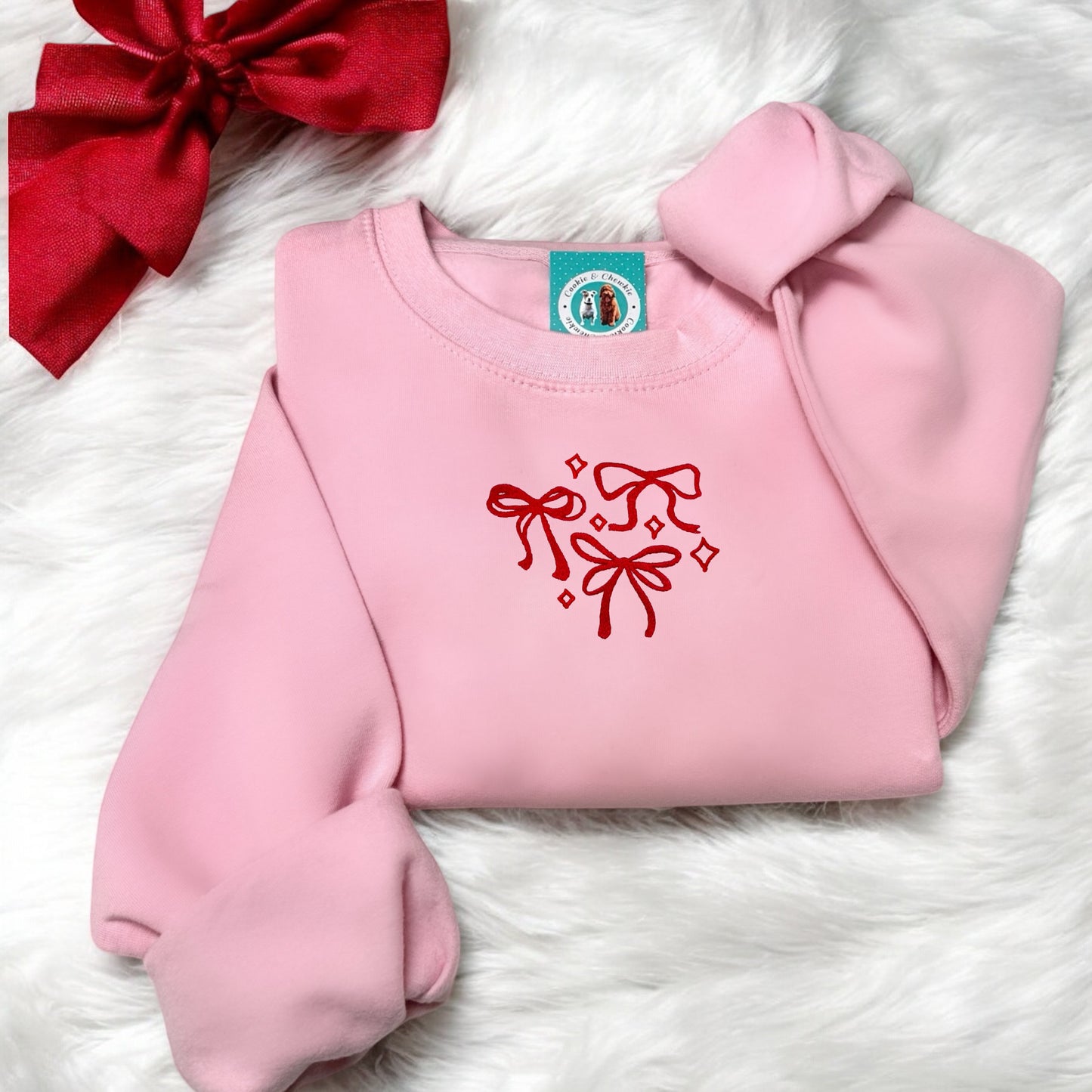 Embroidered Sweatshirt - 'Ribbons & Stars' - Pink