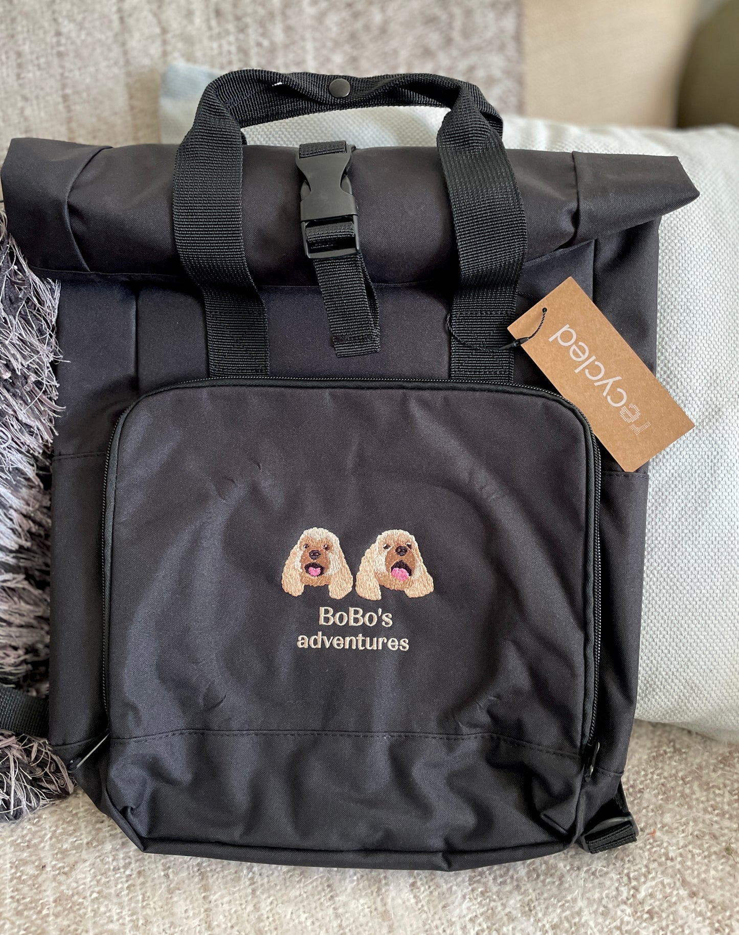 Embroidered Custom Pet Portrait Roll-top Backpack