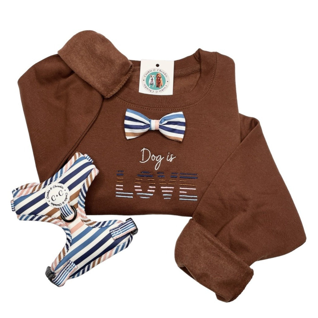 Embroidered Sweatshirt - 'Dog is Love' - Stripes