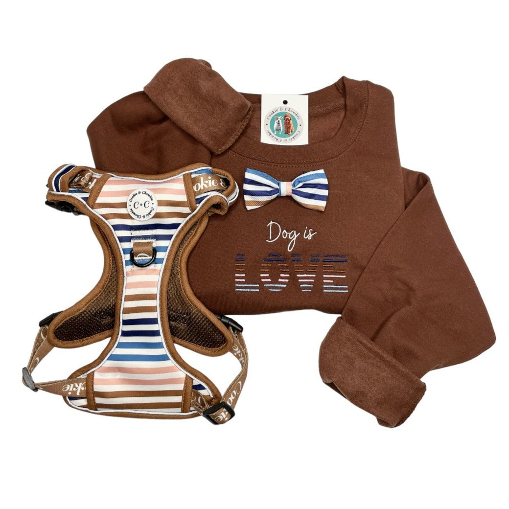 Embroidered Sweatshirt - 'Dog is Love' - Stripes