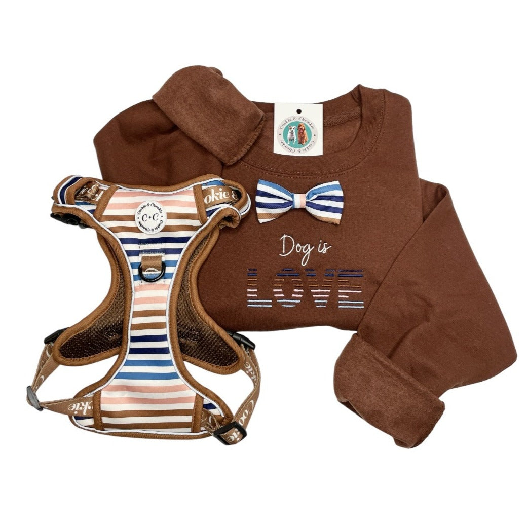 Embroidered Organic Natural Dyed Maxi Bag in Indigo Blue - 'Dog is Love' - Stripes