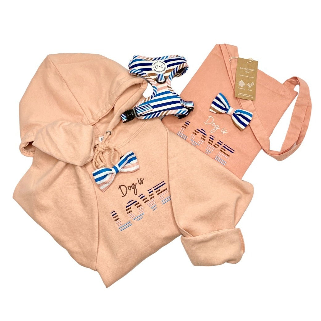 Embroidered Organic Natural Dyed Maxi Bag in Pomegranate Rose - 'Dog is Love' - Stripes