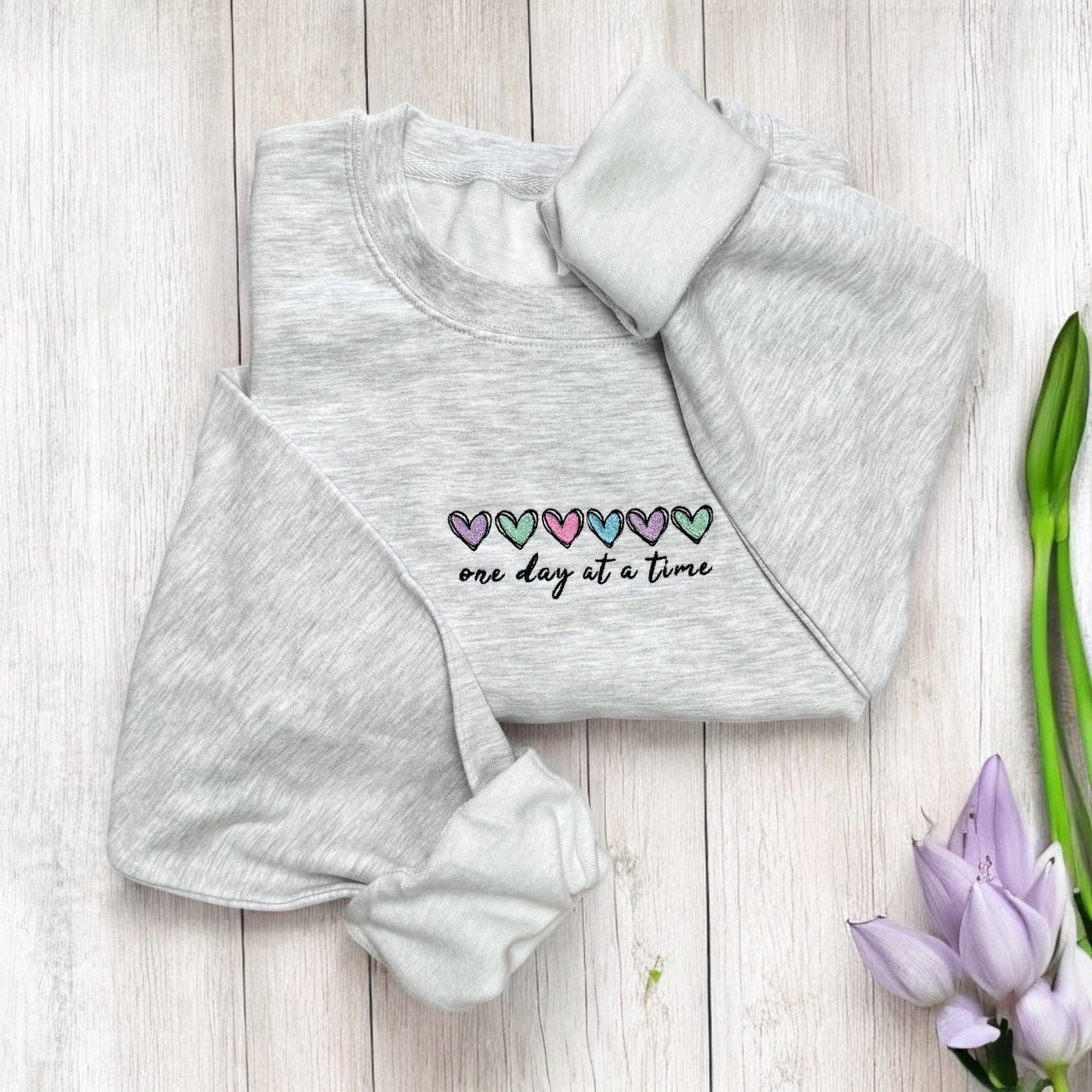 Embroidered Sweatshirt - 'One day at a time'