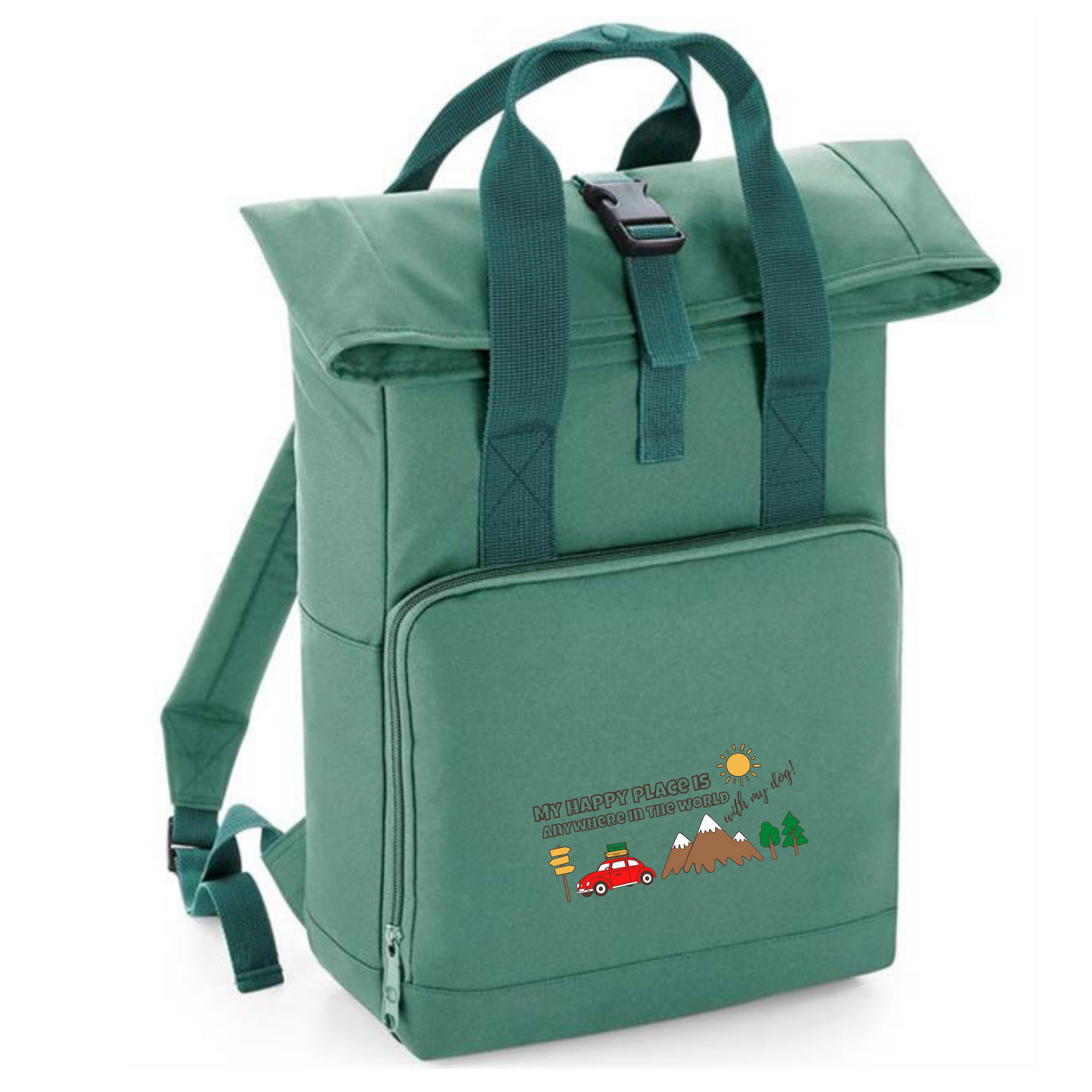 Embroidered Roll-Top Backpack - 'My Happy Place'