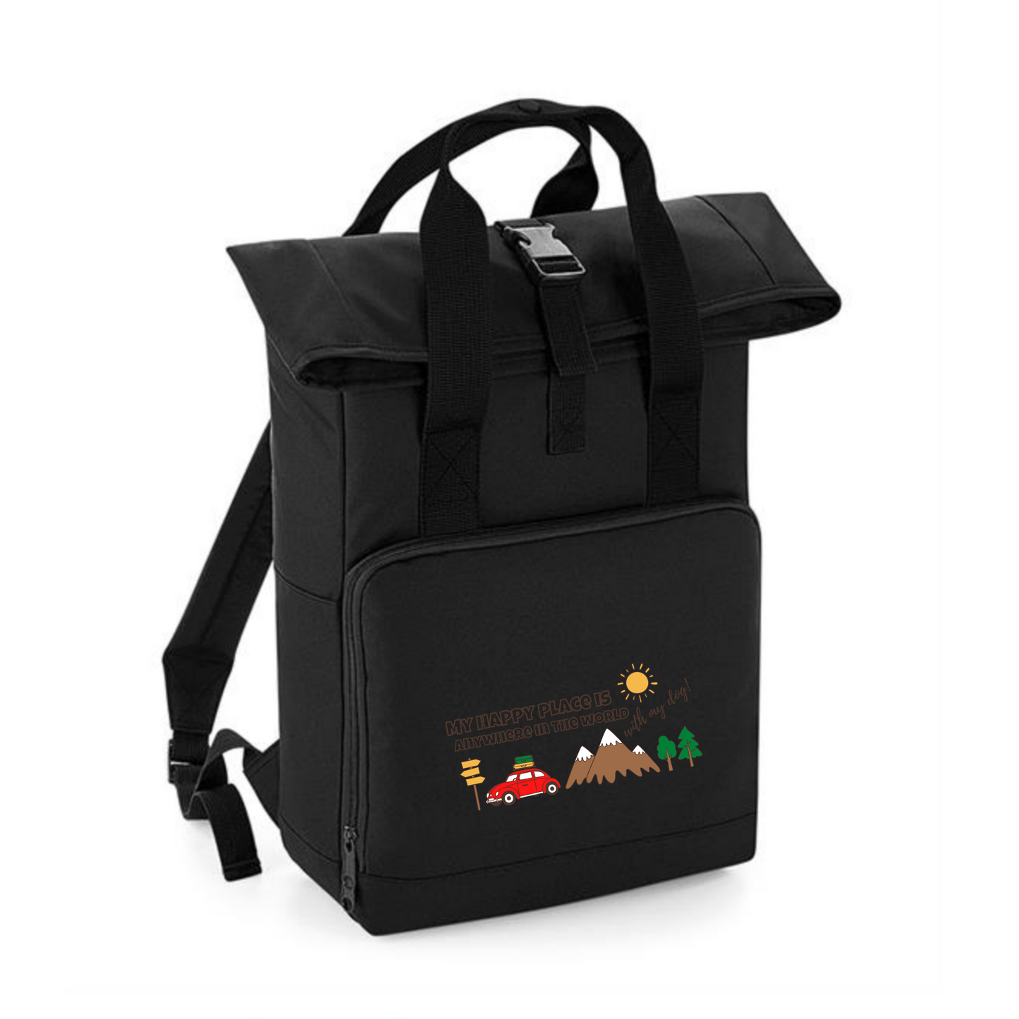Embroidered Roll-Top Backpack - 'My Happy Place'