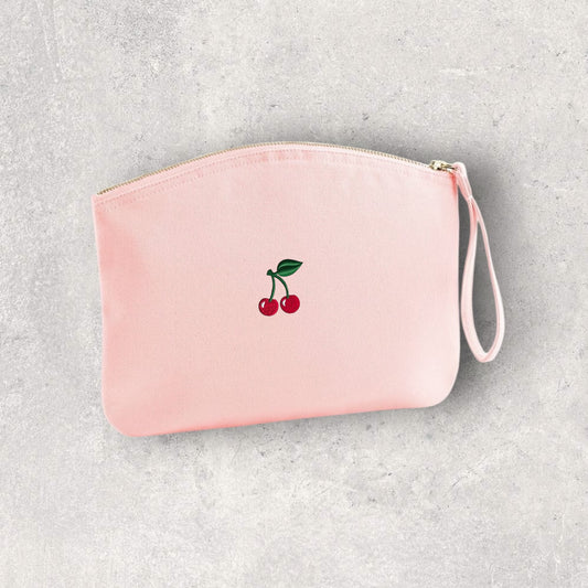 Embroidered Cotton Canvas Wristlet - 'Mini Cherries'