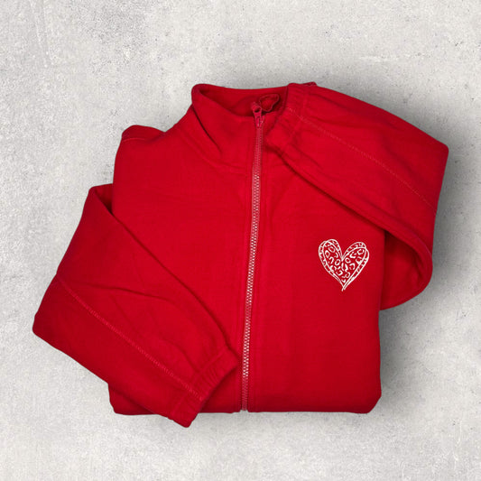 Embroidered Full Zip Fleece Jacket - 'Wildest Heart' - Red