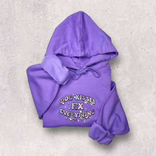 Embroidered Hoodie - 'Dog Kisses Fix Everything"