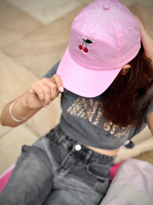 Embroidered Cotton Cap - 'Mini Cherries'