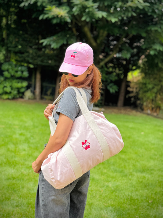 Embroidered Organic Barrel Bag - 'Chérie Amour'