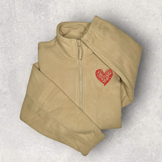 Embroidered Full Zip Fleece Jacket - 'Wildest Heart' - Biscuit