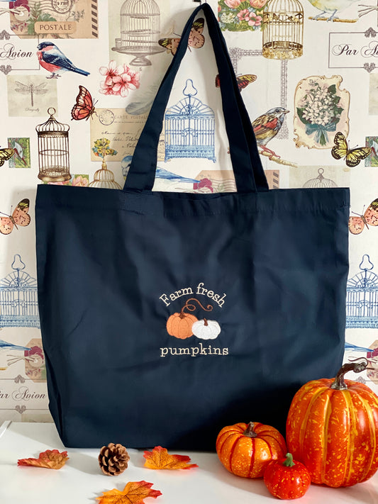 Embroidered Cotton Maxi Tote Bag - 'My Little Pumpkin' - Navy