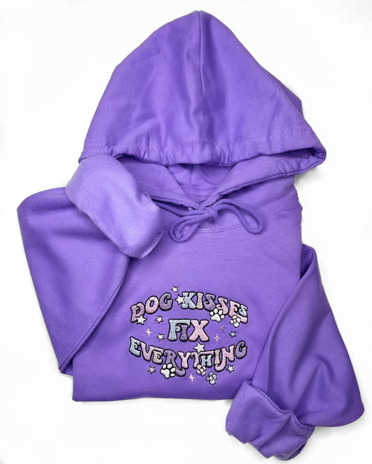 Embroidered Hoodie - 'Dog Kisses Fix Everything"