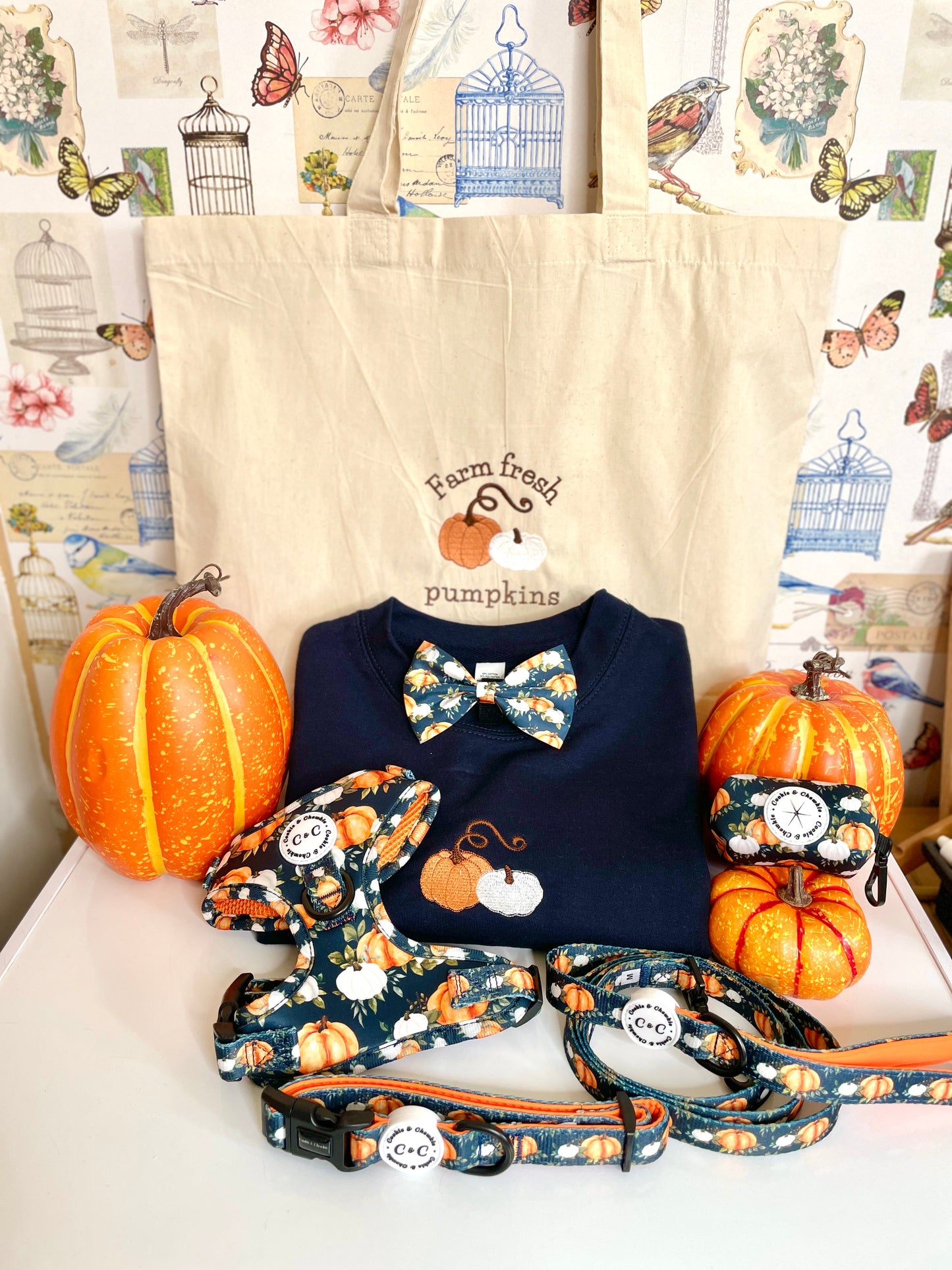Embroidered Cotton Maxi Tote Bag - 'My Little Pumpkin' - Navy