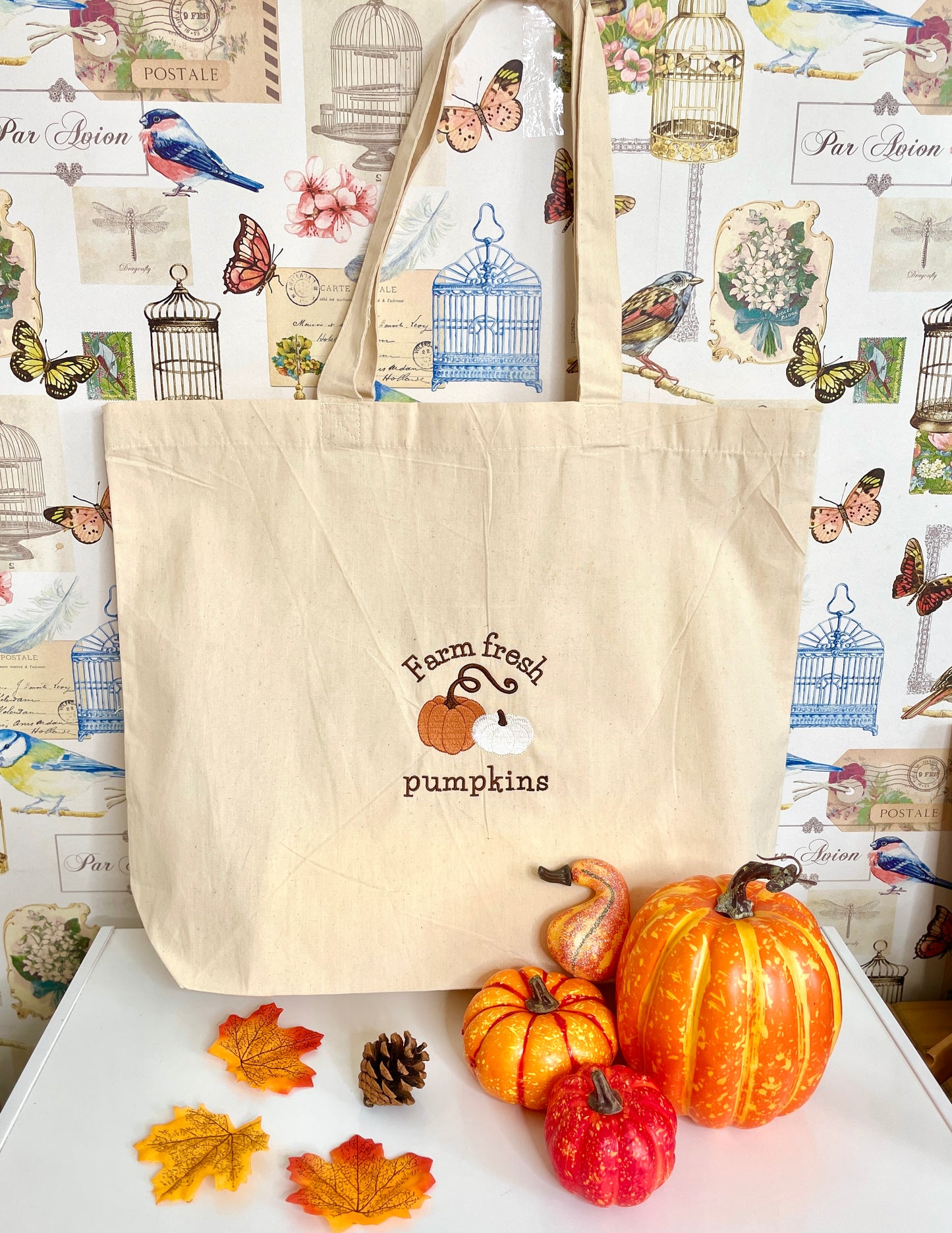 Embroidered Cotton Maxi Tote Bag - 'My Little Pumpkin'