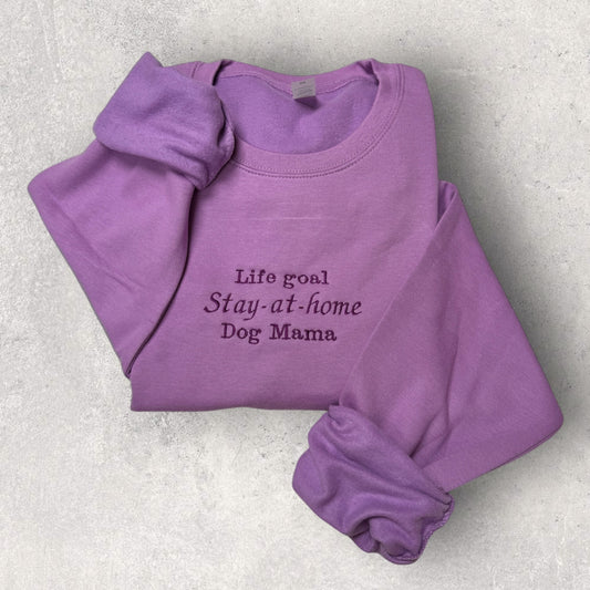 Embroidered Sweatshirt - 'Stay-at-home Dog Mama' Lavender