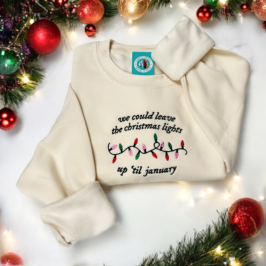 Embroidered Sweatshirt - 'Christmas Lights' - Cream