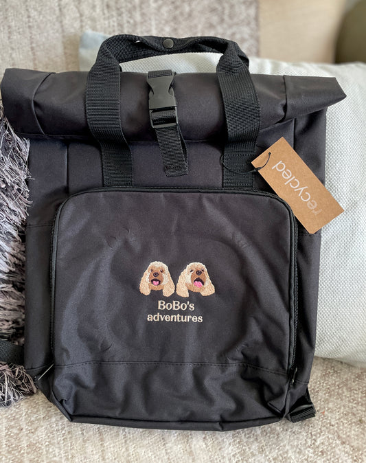 Embroidered Custom Pet Portrait Roll-top Backpack