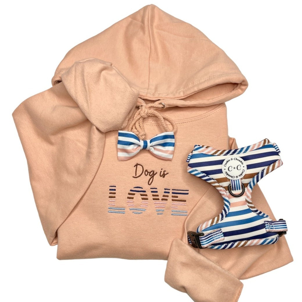 Embroidered Hoodie - 'Dog is Love' - Stripes