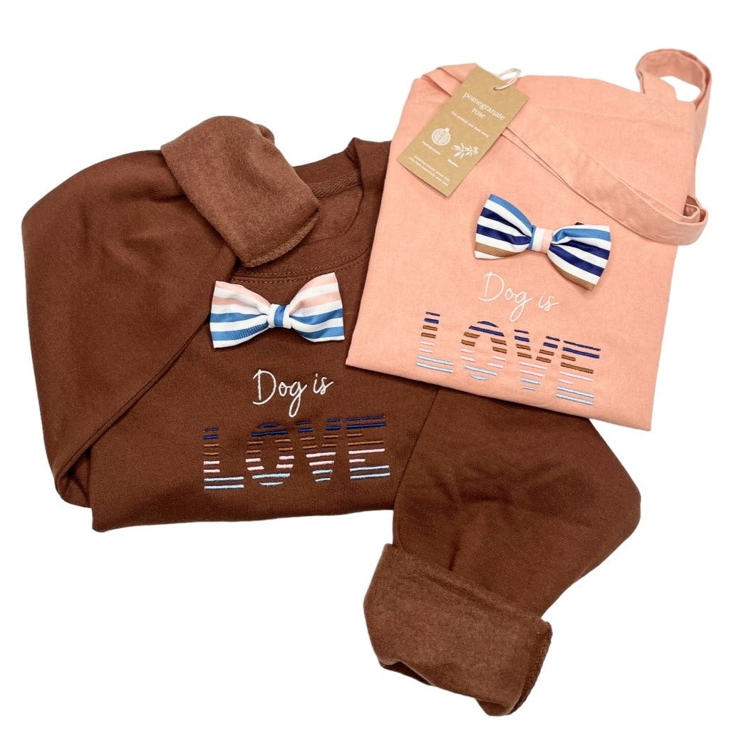 Embroidered Organic Natural Dyed Maxi Bag in Pomegranate Rose - 'Dog is Love' - Stripes