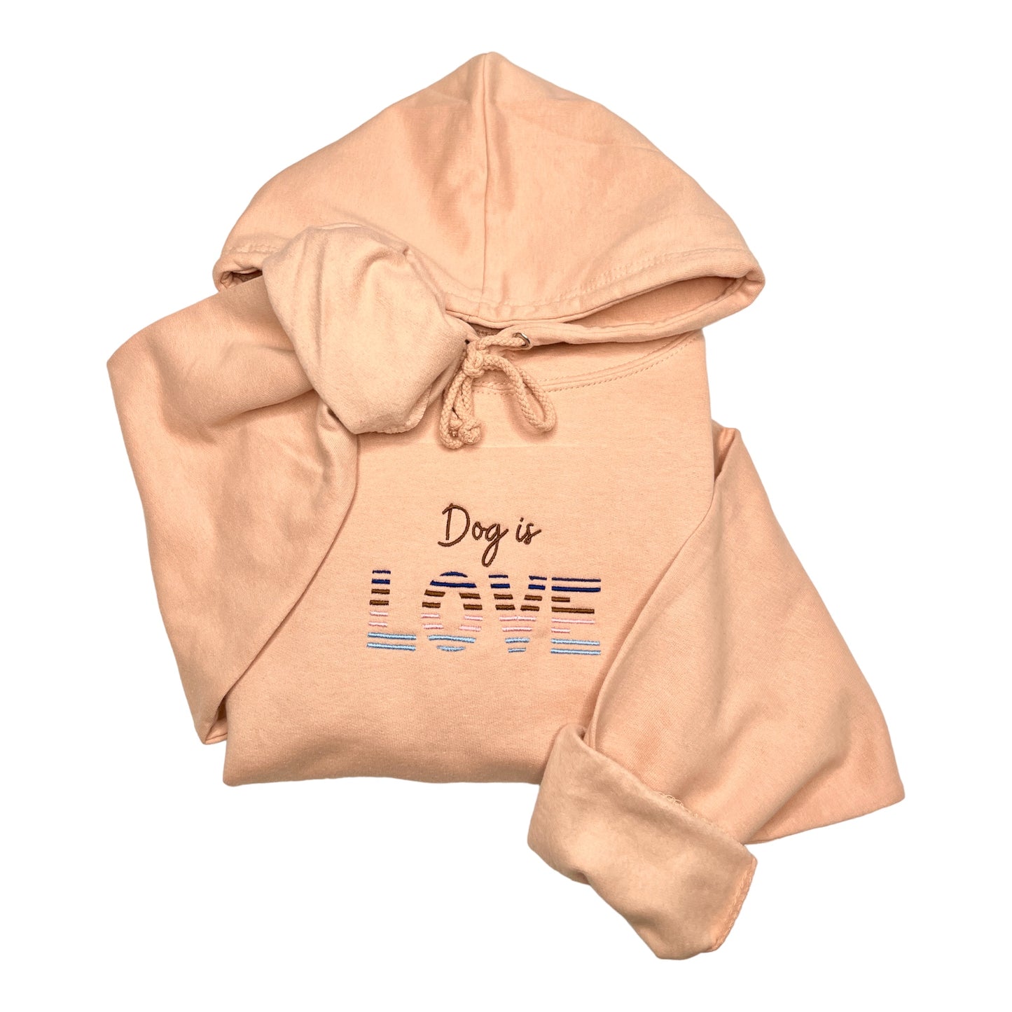 Embroidered Hoodie - 'Dog is Love' - Stripes