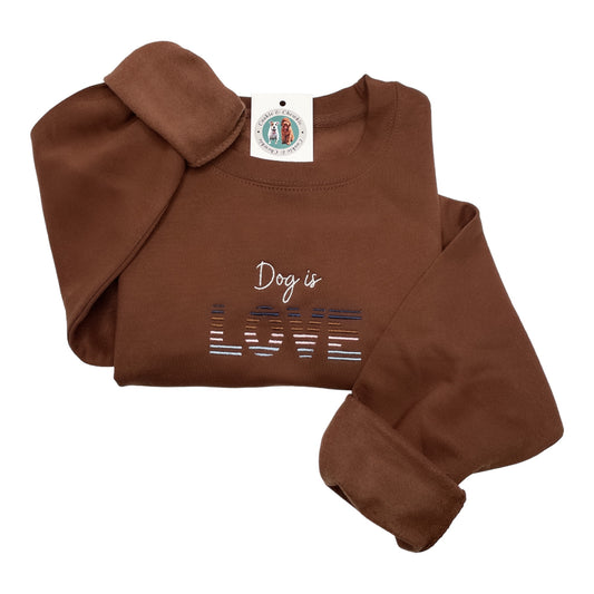 Embroidered Sweatshirt - 'Dog is Love' - Stripes