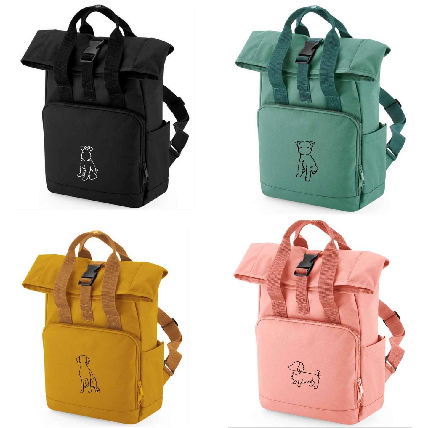 Embroidered Breed Outline Roll-top Backpack