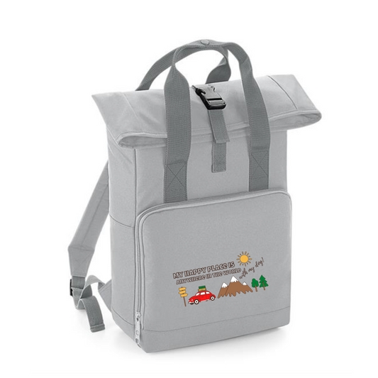 Embroidered Roll-Top Backpack - 'My Happy Place'