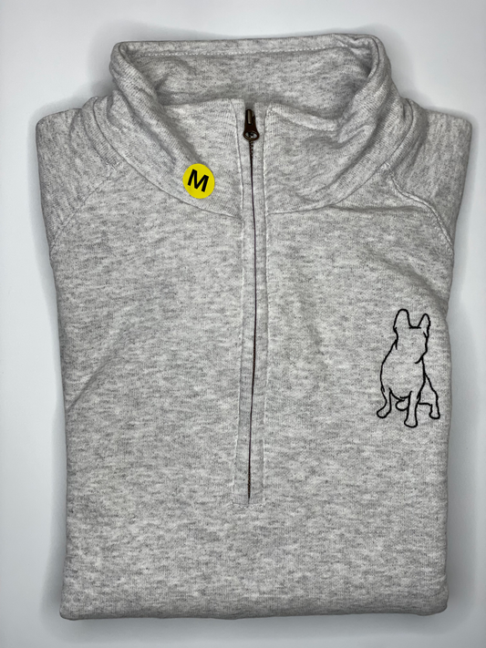 Embroidered 'Frenchie' Zip-Neck Sweatshirt